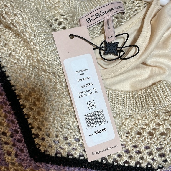NWT BCBGeneration crochet knit tank peplum pastels purple pink beige cream XXS/M - Picture 3 of 10